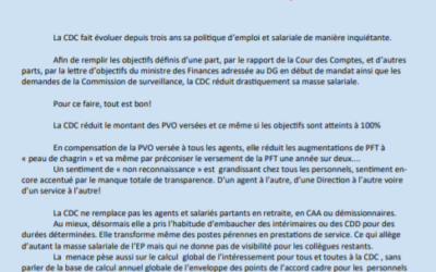 Tribune CFTC FO avril 2021 : Prime « deuxièmes lignes » +L’emploi à la CDC, un nouveau concept.