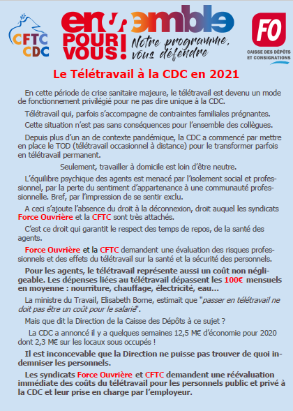 Tribune CFTC FO mai 2021 : Télétravail