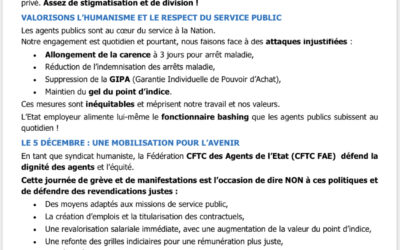 Ensemble Toujours et Encore  : communiqué de la Fédération des Agents de l’Etat
